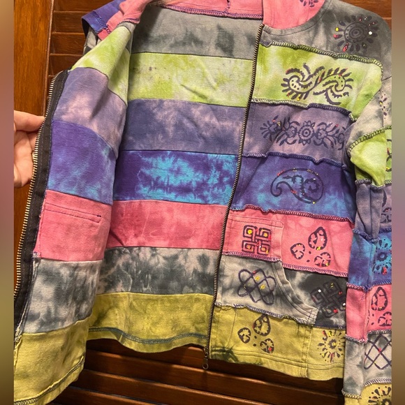 Boho tie-dyed, peaceful-vibe Hooded Knit Jacket with pockets. Soft & never worn. - Picture 10 of 14